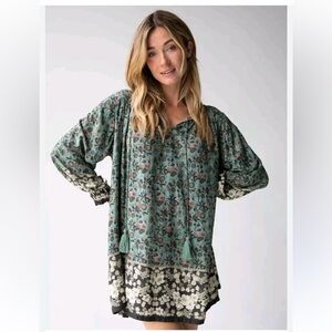 Natural Life Dara V Neck Tassel Long Sleeve Tunic Dress XS